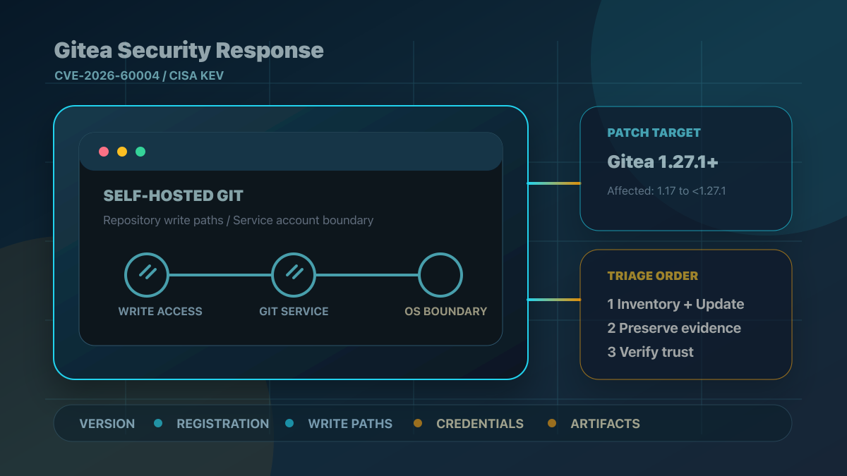 Gitea CVE-2026-60004がCISA KEV入り：影響確認と初動対応